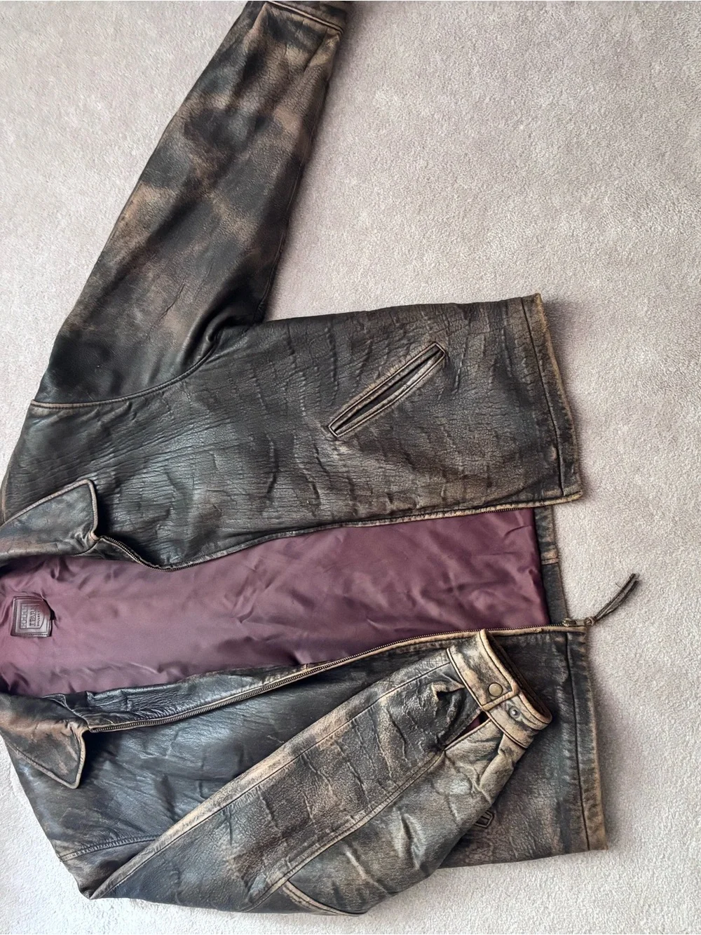 Vintage Black Leather Bomber Jacket
